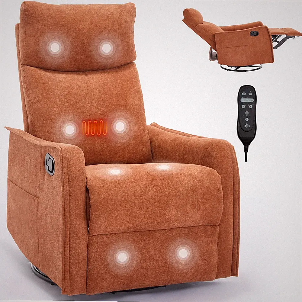 360° Swivel Rocking Recliner Chair w/ Heat Massage & 8 Vibration Nodes