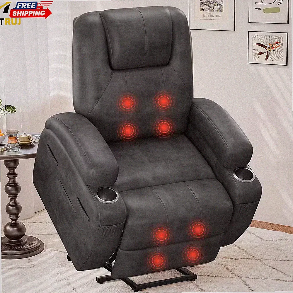 Black Leather Standard (No Motion) Recliner with Power Lift FREE SHIPPING USA ON