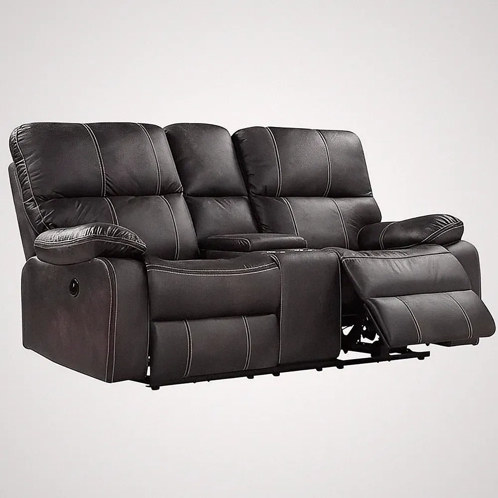POWER CONSOLE LOVESEAT W / USB POWER OUTLET - GREY - 2 Recliners