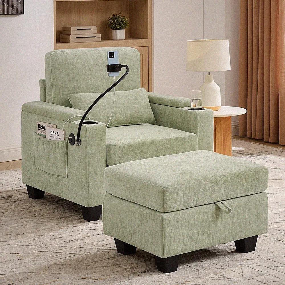 Single sofa recliner with manually adjustable backrest,USB charging port on the